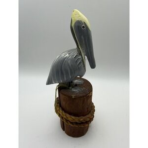 Gray Pelican Exotic Wood Hand Carved Hand Painted Wooden Pelican Statue